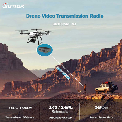 CD100NMT COFDM-zender met lange afstand voor UAV/drone, MIMO-ontwerp met dubbele antenne, tot 150 km